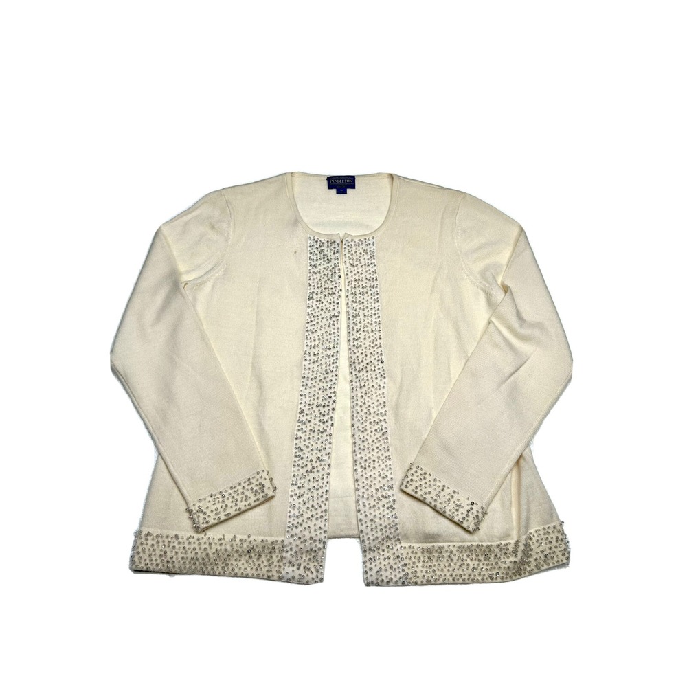 VTG Pendleton Womens Wool Blend Cardigan Sweater Cream Sequin Trim Size Medium
